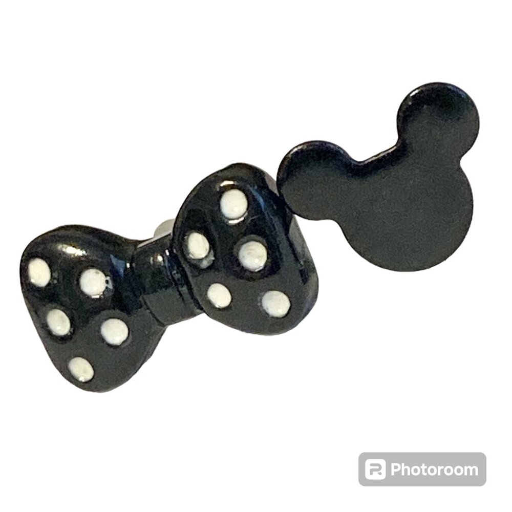 Vintage Disney Mickey Minnie Mouse Earrings Ears Bow Dots Icon Black Disneyana